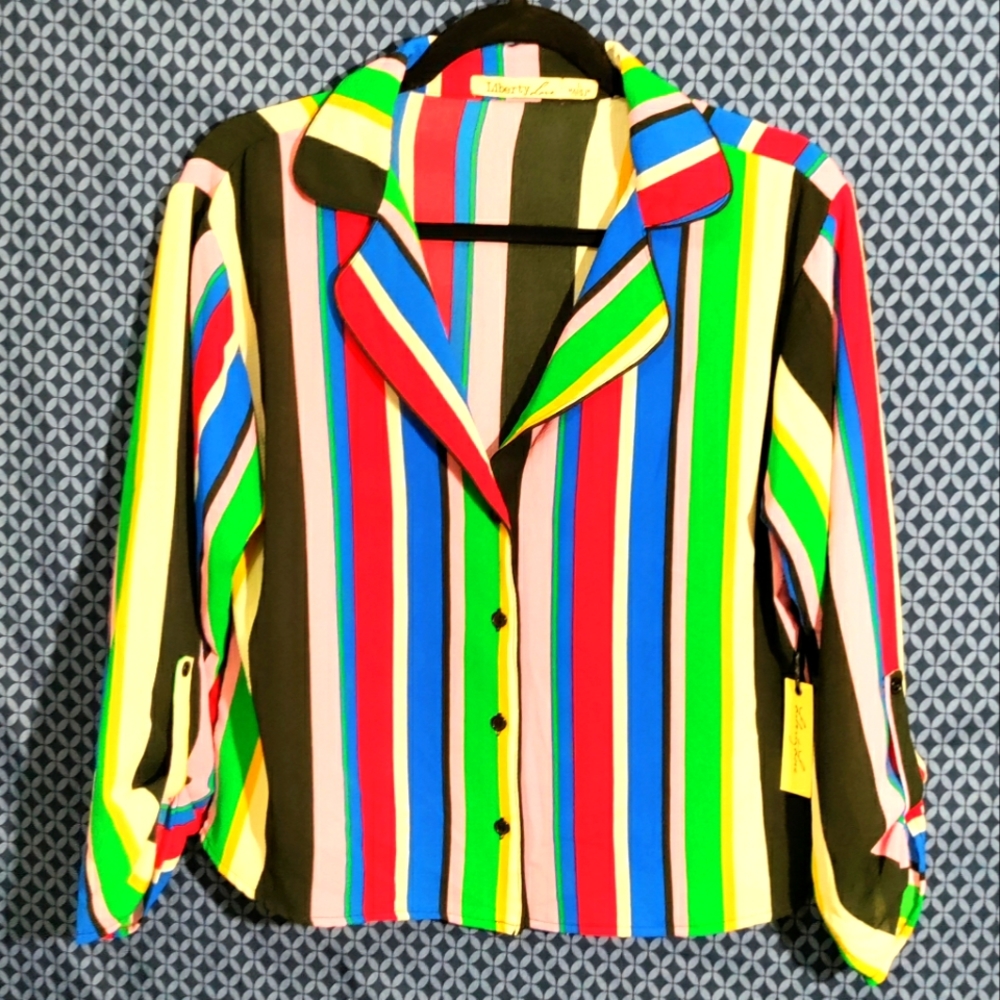 Liberty Love - Bright & Colorful collard crop top with vertical stripes. Size- L